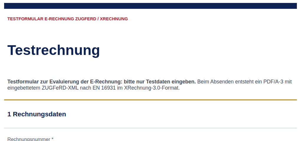 Test form for ZUGFeRD / XRechnung invoices in the browser (Aloaha eForms Server)
